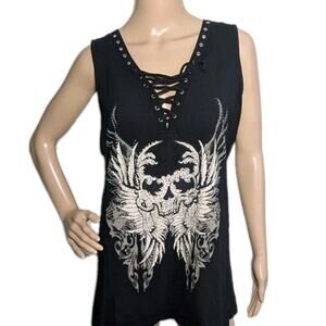 Los Angeles by Bus Stop Women's Tank Top size 2X Rhinestones Skull Graphic